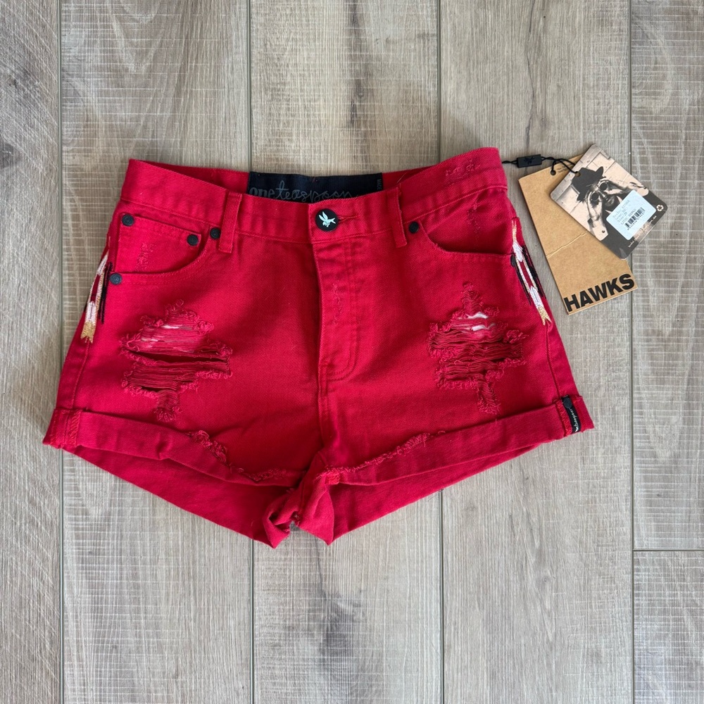 NWT One Teaspoon Hawks Red Distressed Jean Shorts 29